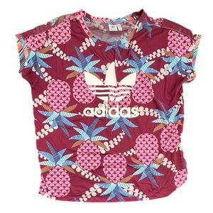 adidas + Farm Rio Pink and Blue Graphic Short Sleeve Tee Medium
